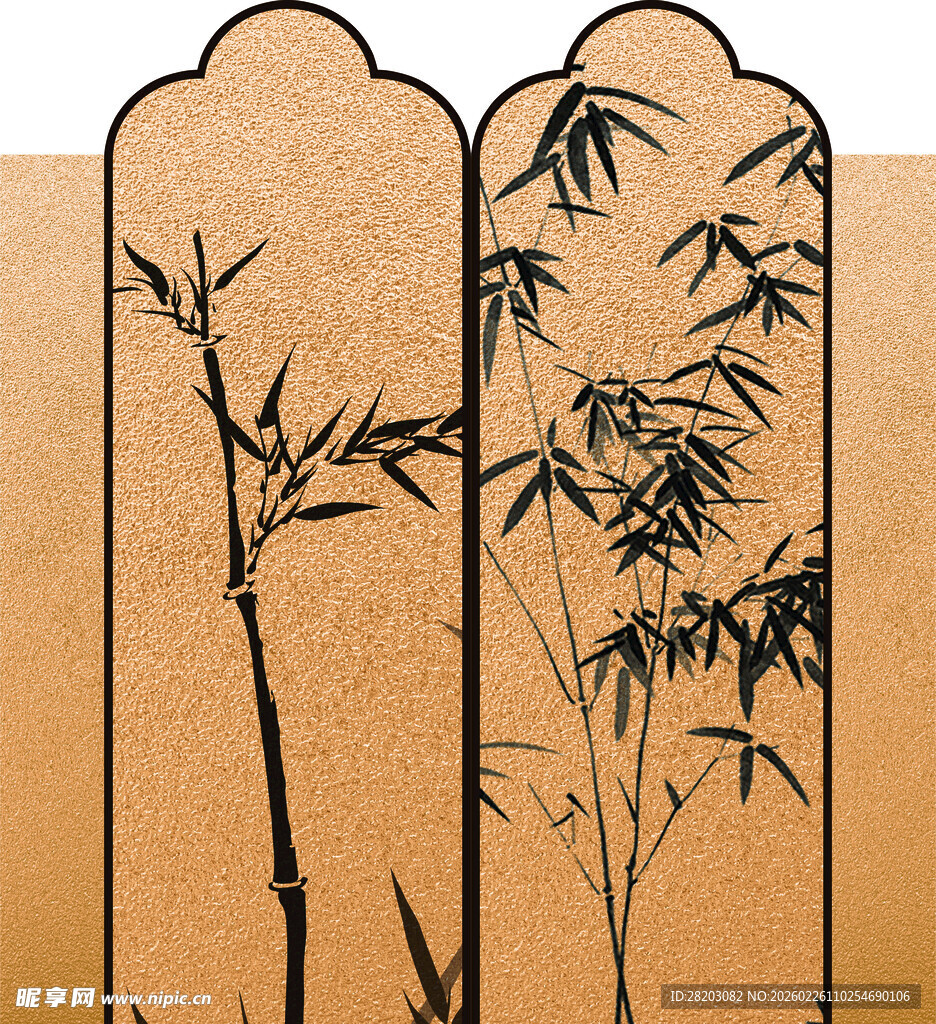 中式屏风上的墨竹图案