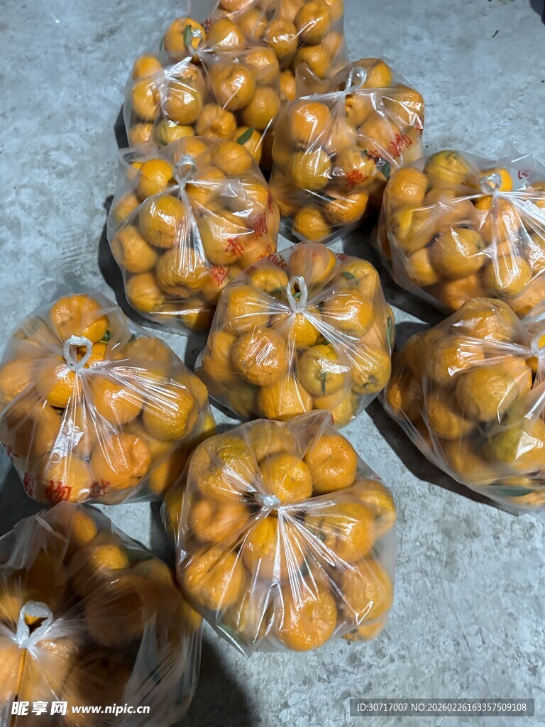 袋装柑橘整齐摆放