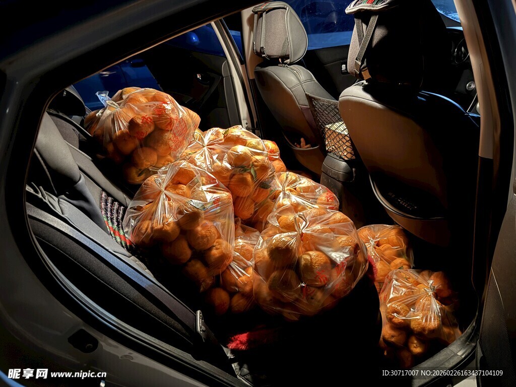 车内装满橙色货物