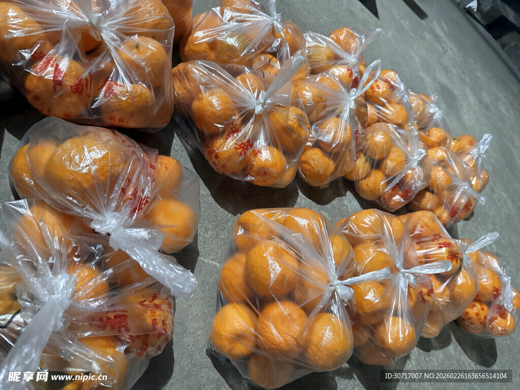 袋装橘子整齐摆放