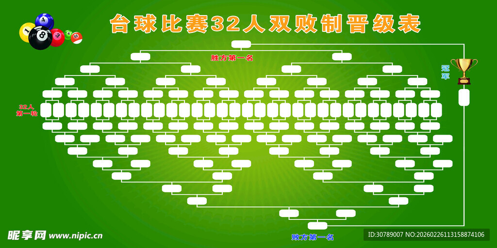 台球比赛32人阵型模拟图