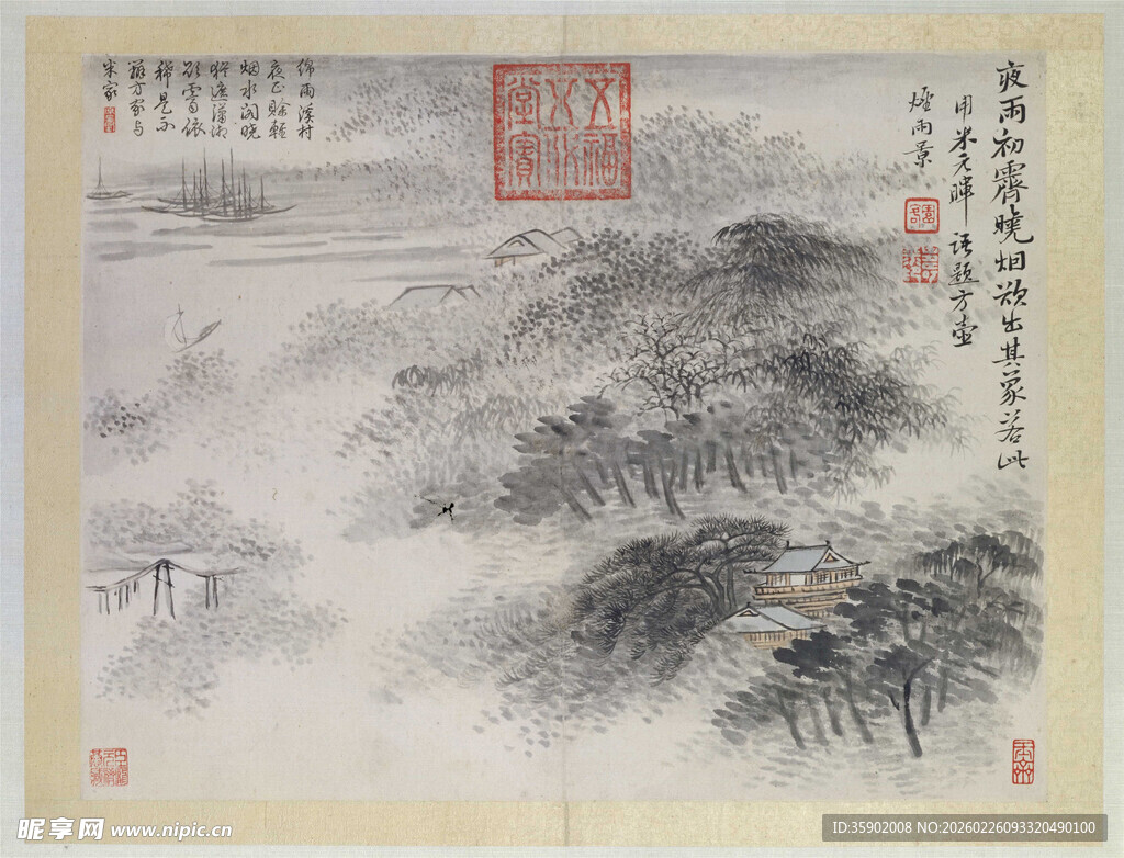 恽寿平水墨山水国画作品欣赏