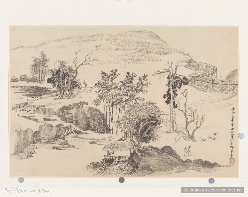 恽寿平古代山水墨画风景