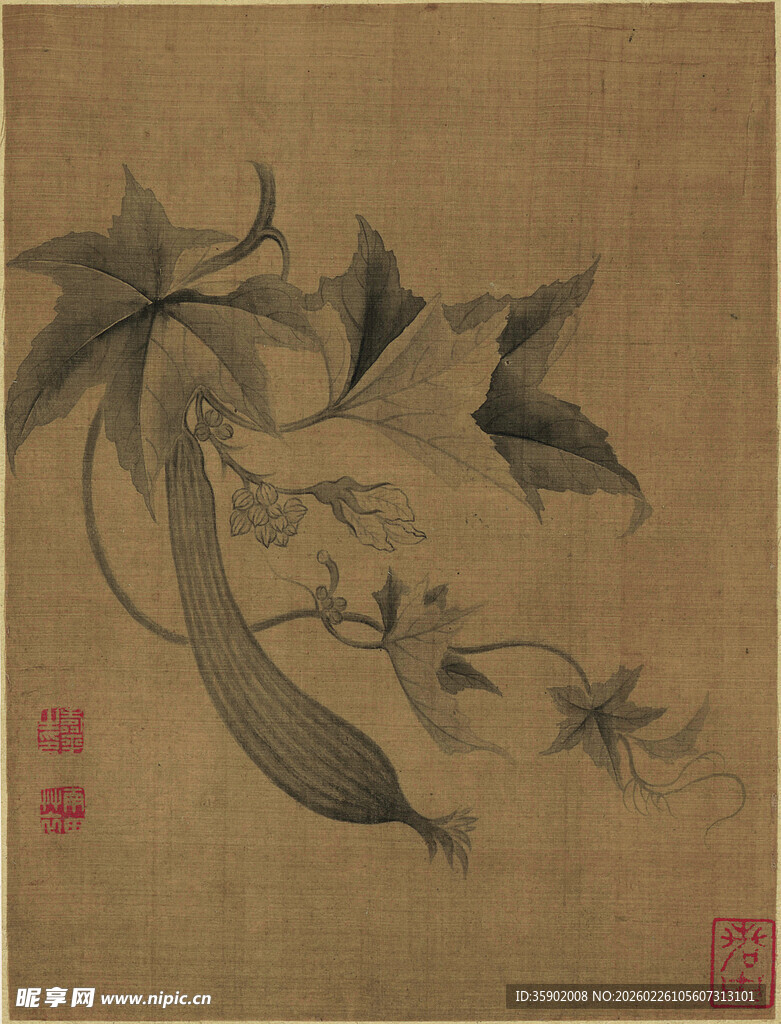 恽寿平水墨藤蔓图