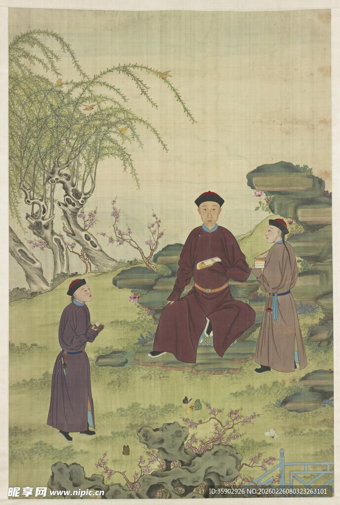 亲王爱新觉罗弘昼庭院交谈场景