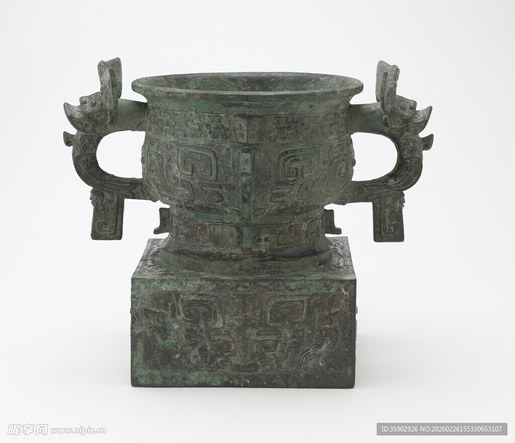 青铜双耳方座鼎