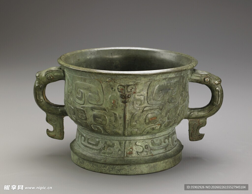 双柄青铜古容器