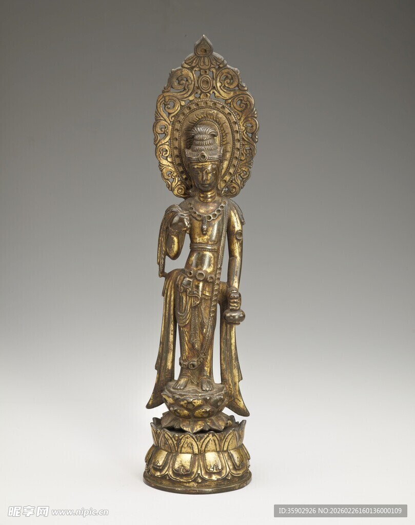 唐代鎏金观音立像