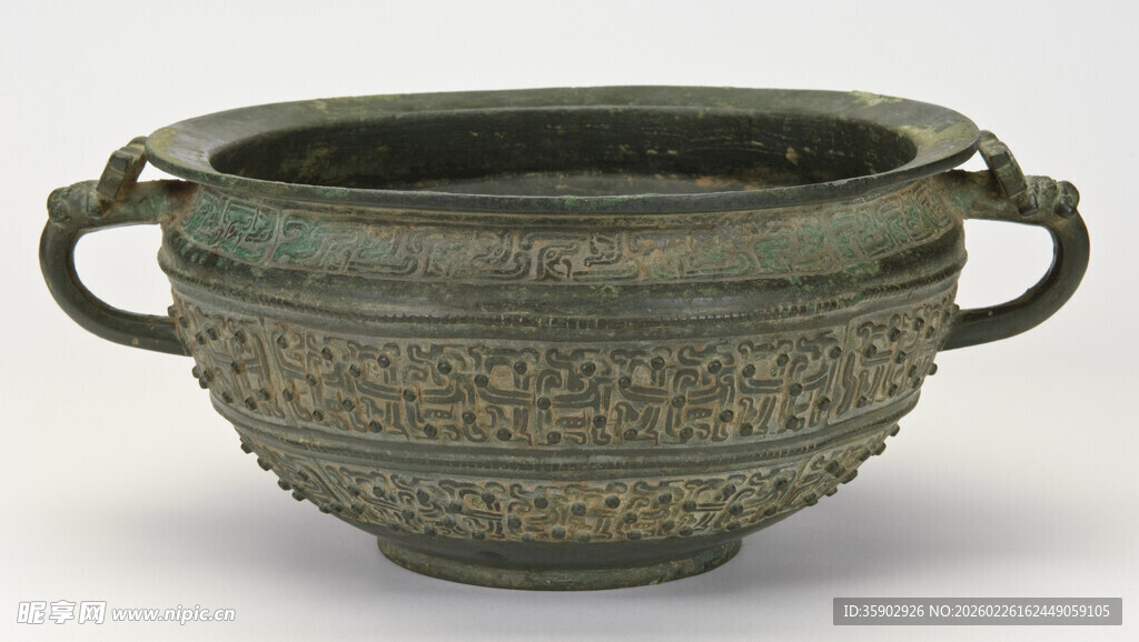 青铜双耳盆