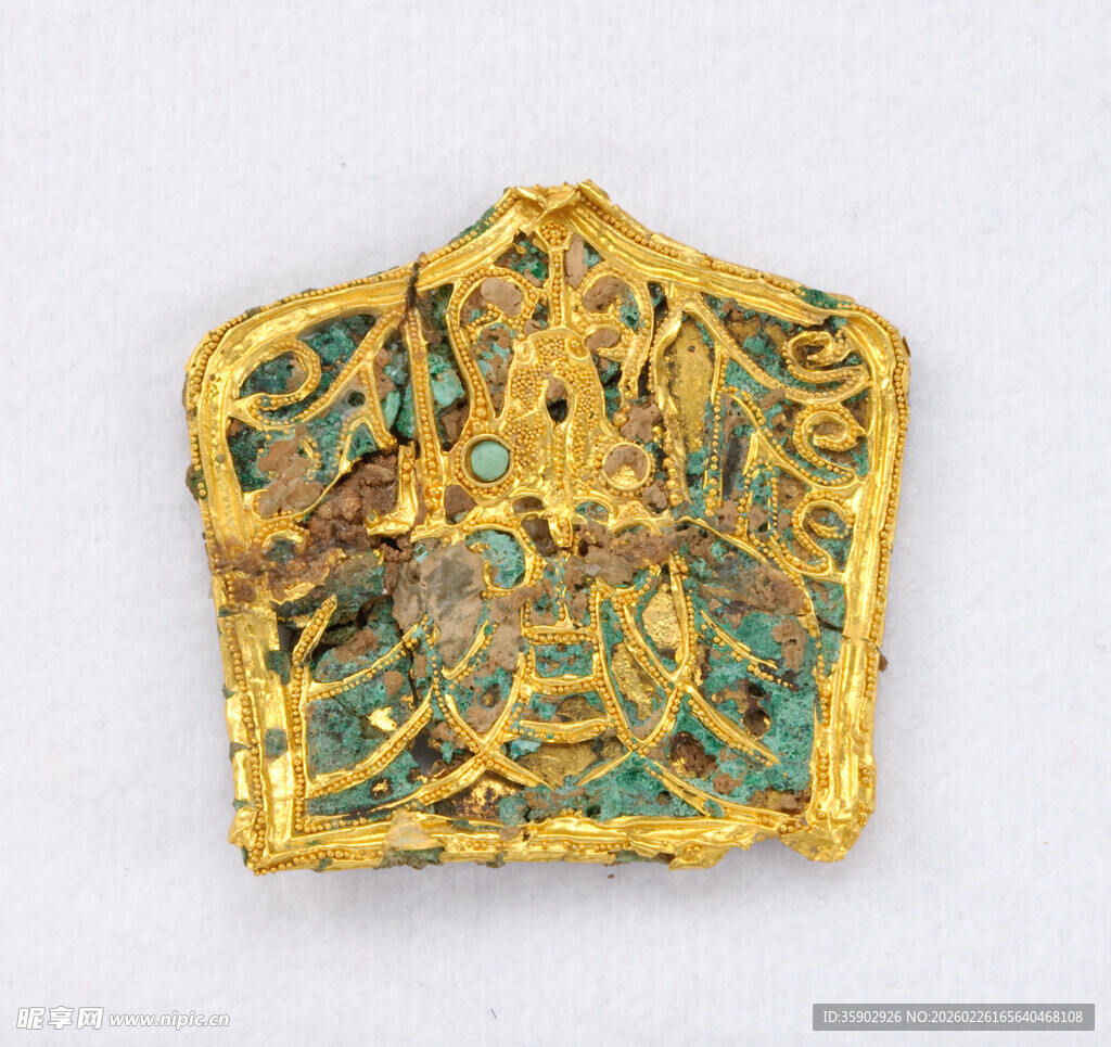 古代金镶绿松石精美饰件