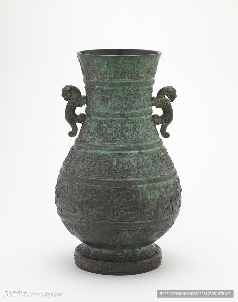 双兽耳青铜古花瓶