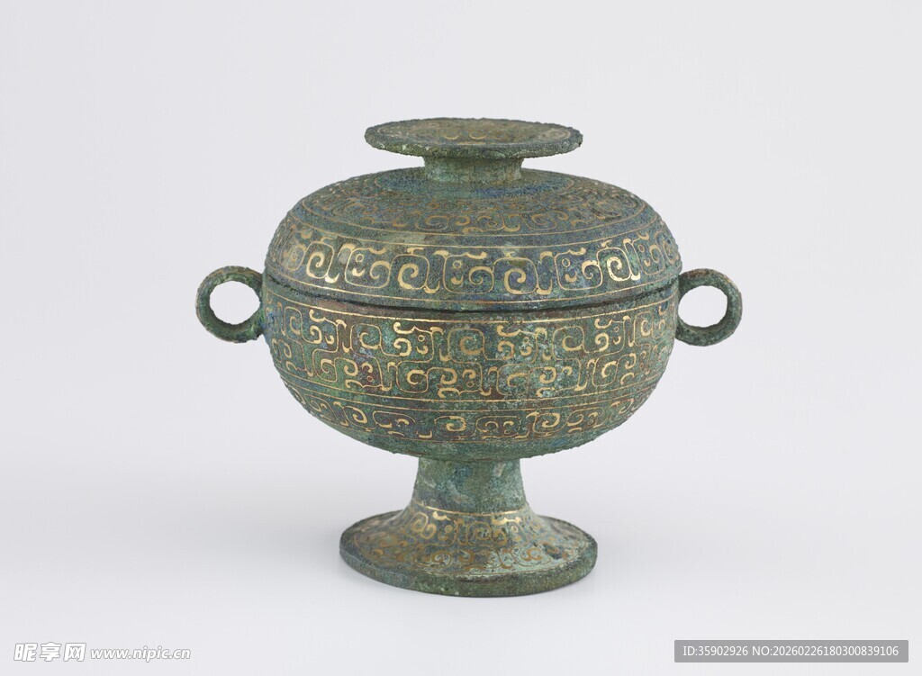 青铜双耳圆腹带盖盛器