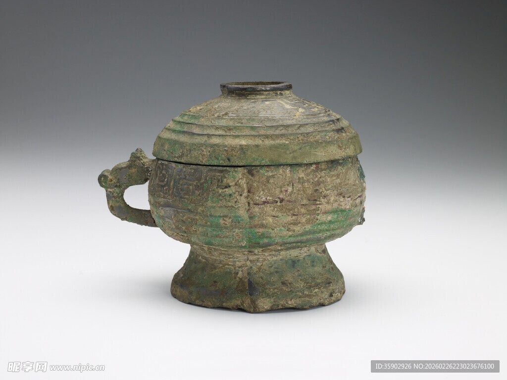 青铜双耳带盖容器