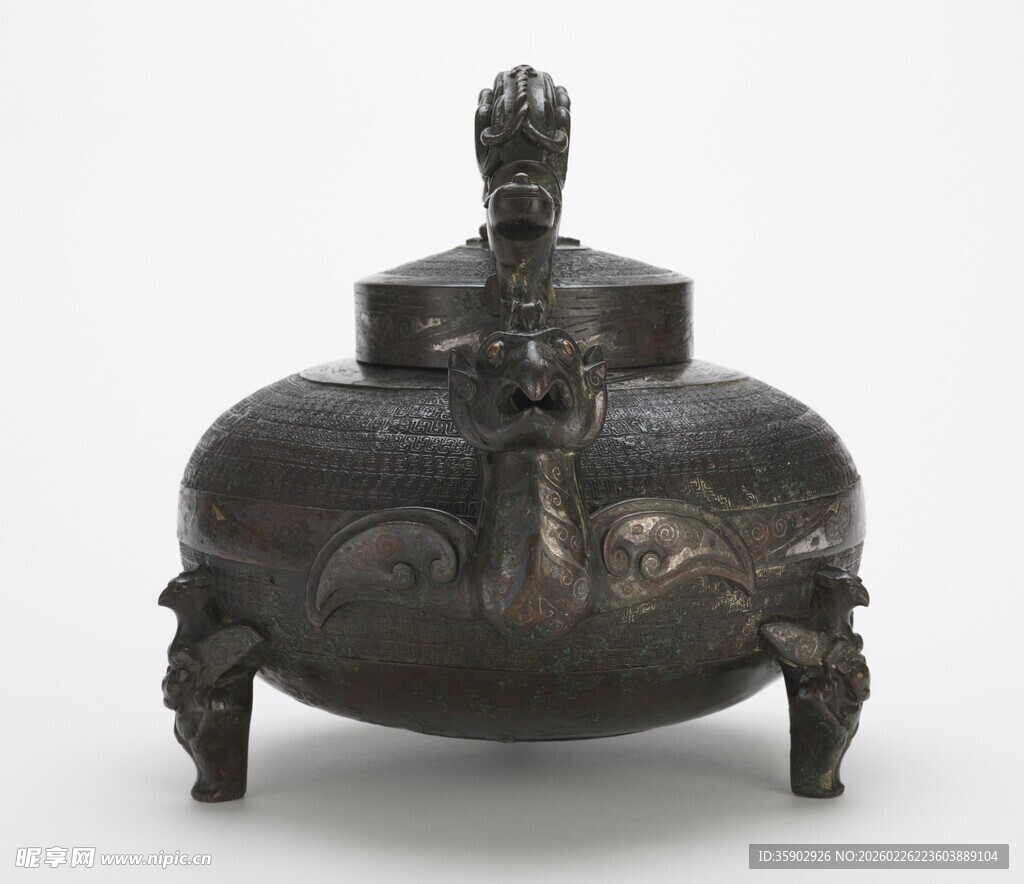 古代青铜三足带盖香炉