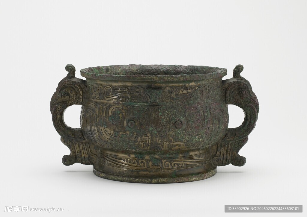 双柄青铜古容器