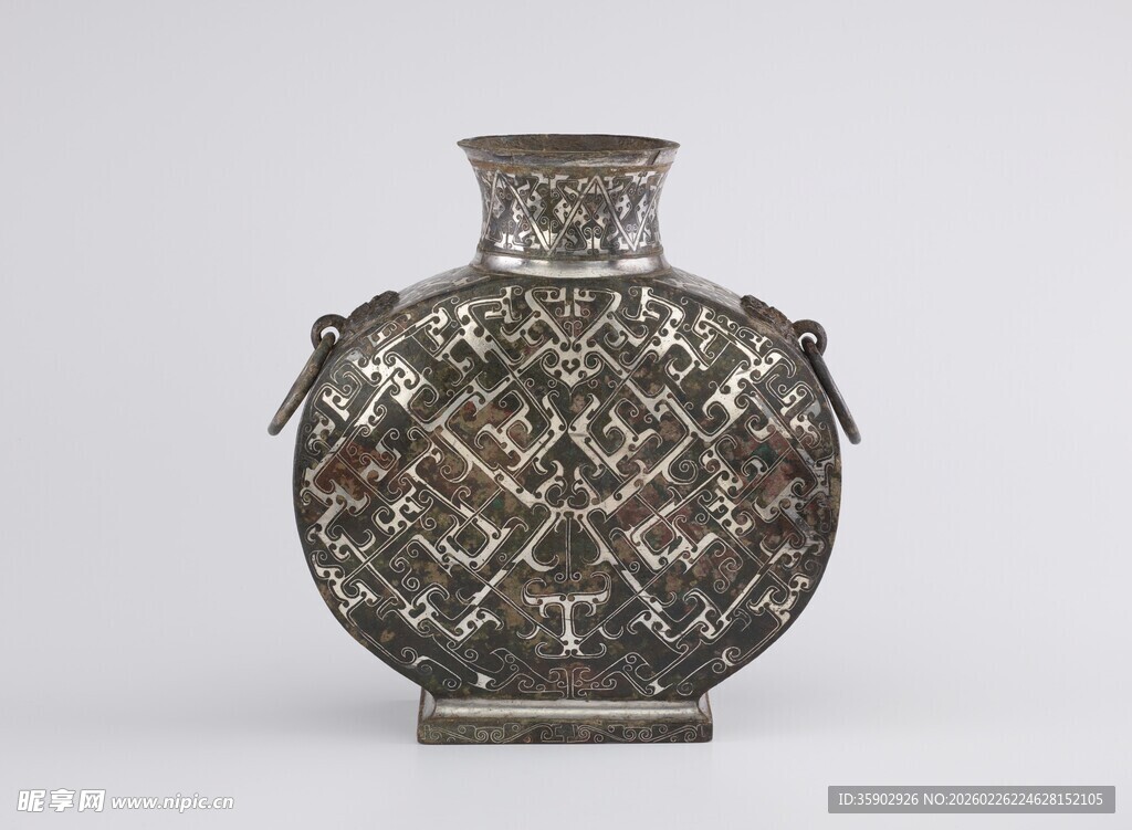 复古菱形纹双耳扁壶