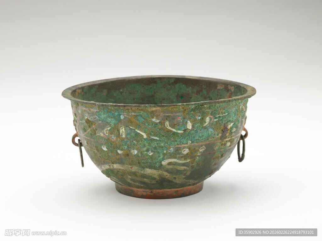 青铜双耳花纹古碗