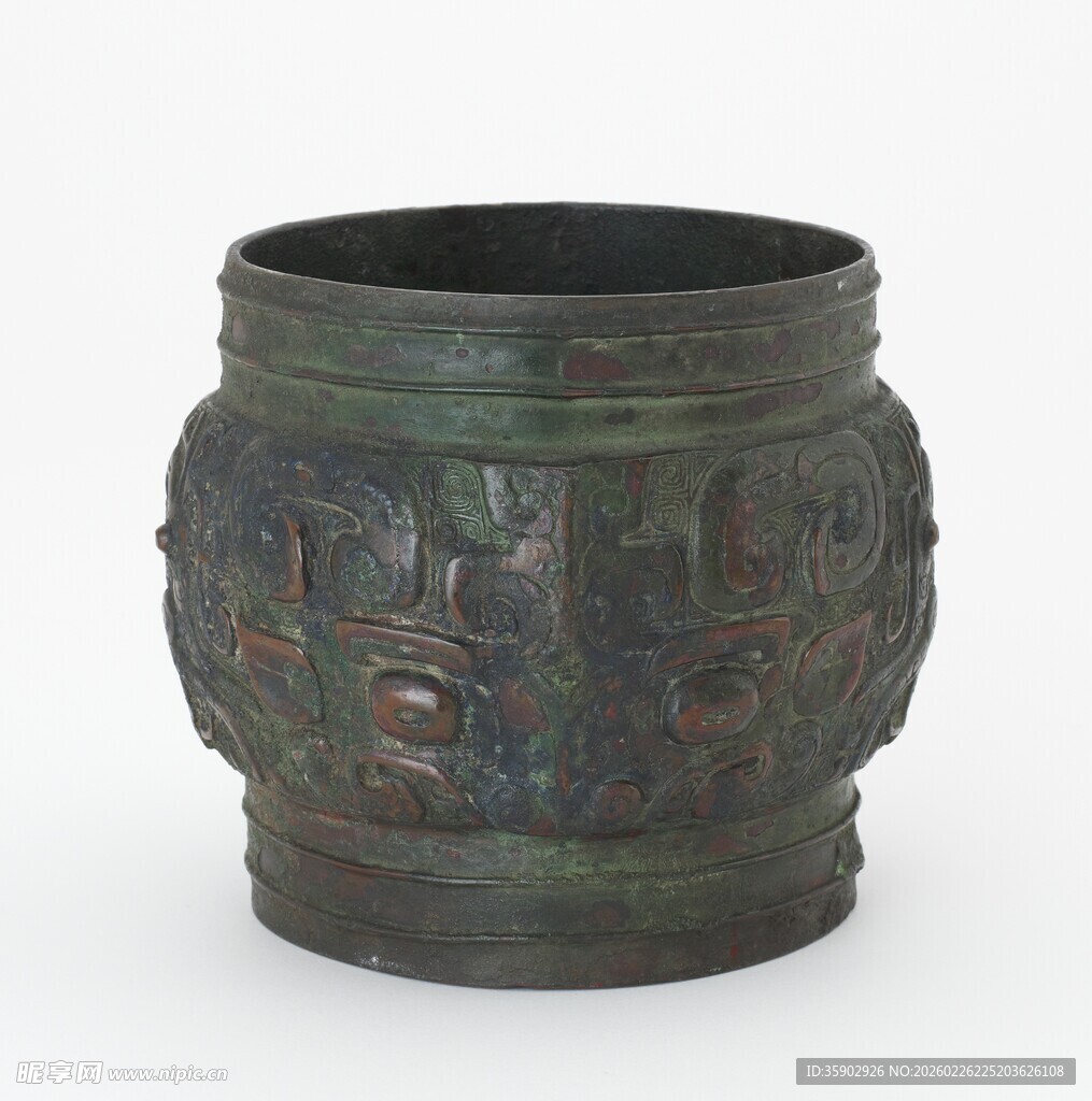 青铜兽面纹圆腹容器
