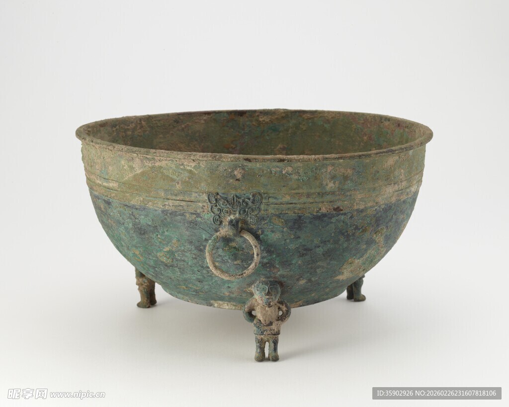 三足青铜古盆