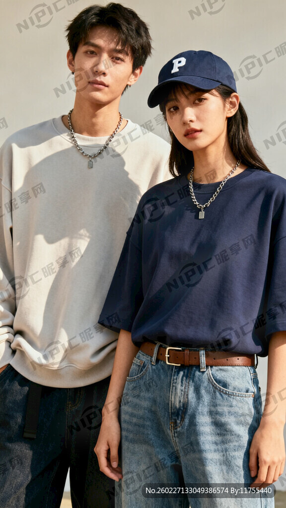 真实男女模特同框的服装宣传照