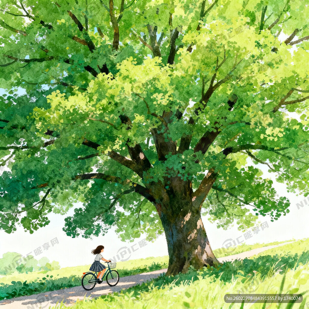 帮我画一幅插画 有一棵大树