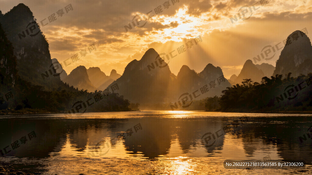 AI创作图桂林山水霞光万丈nipic.com-昵图网