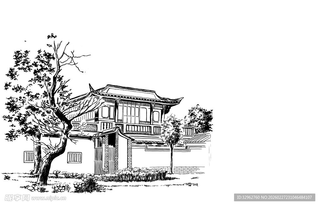 中式传统建筑手绘图