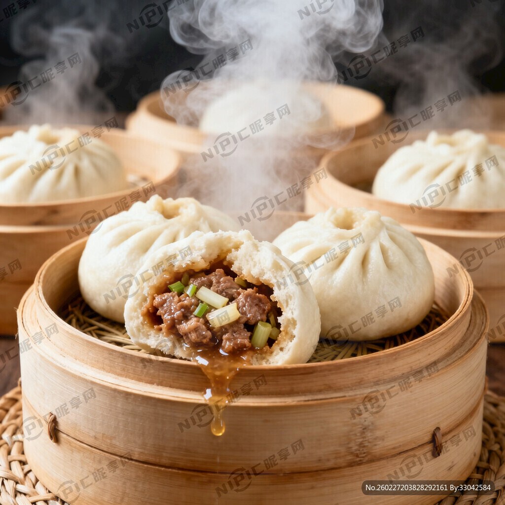 背景有 很多小蒸笼 冒着蒸汽