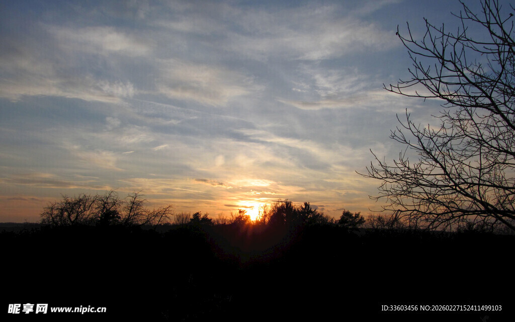 日落时分的静谧郊野景色