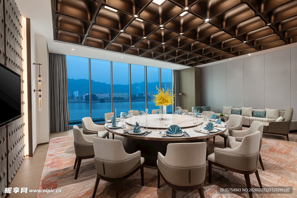 豪华海景餐厅室内优雅布置