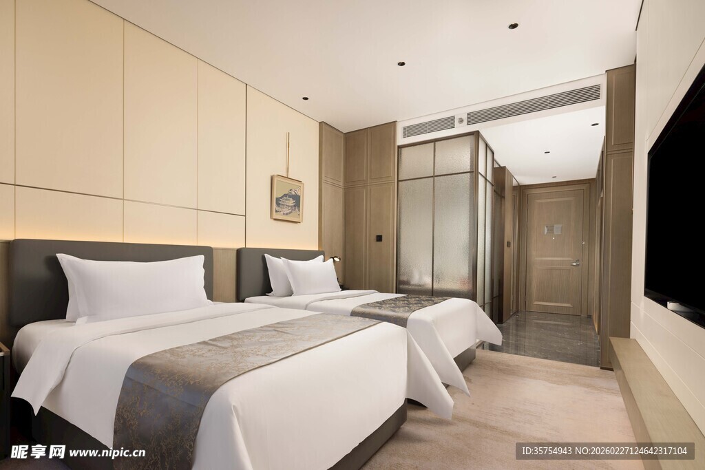 现代简约风格双床酒店客房