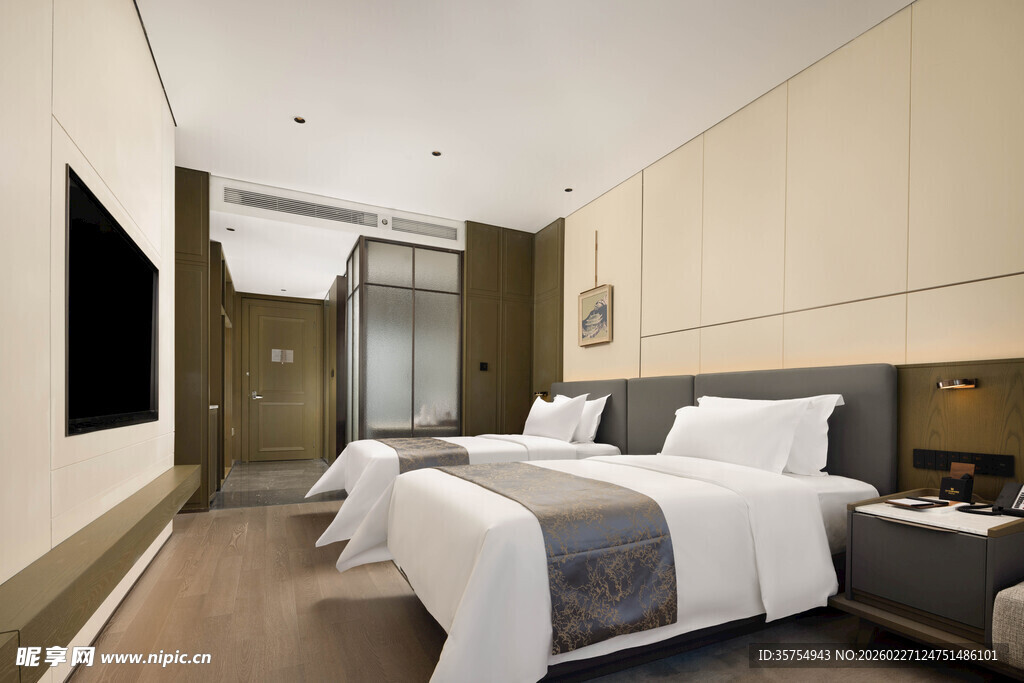 现代简约风格双床酒店客房