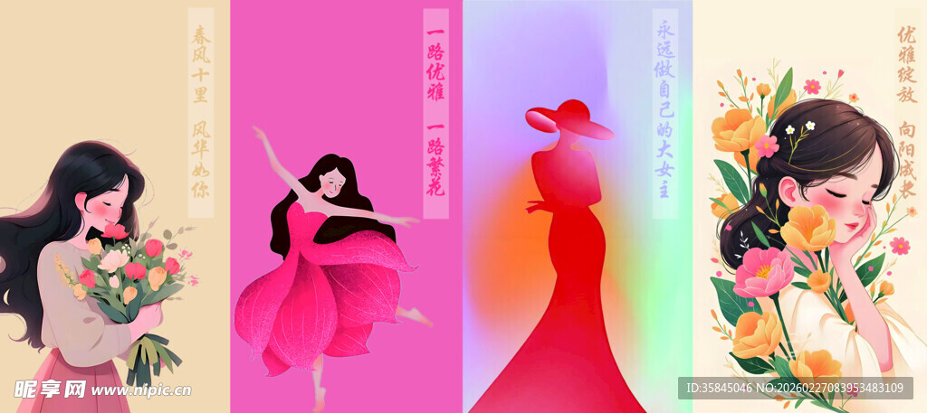 古风佳人花卉插画欣赏