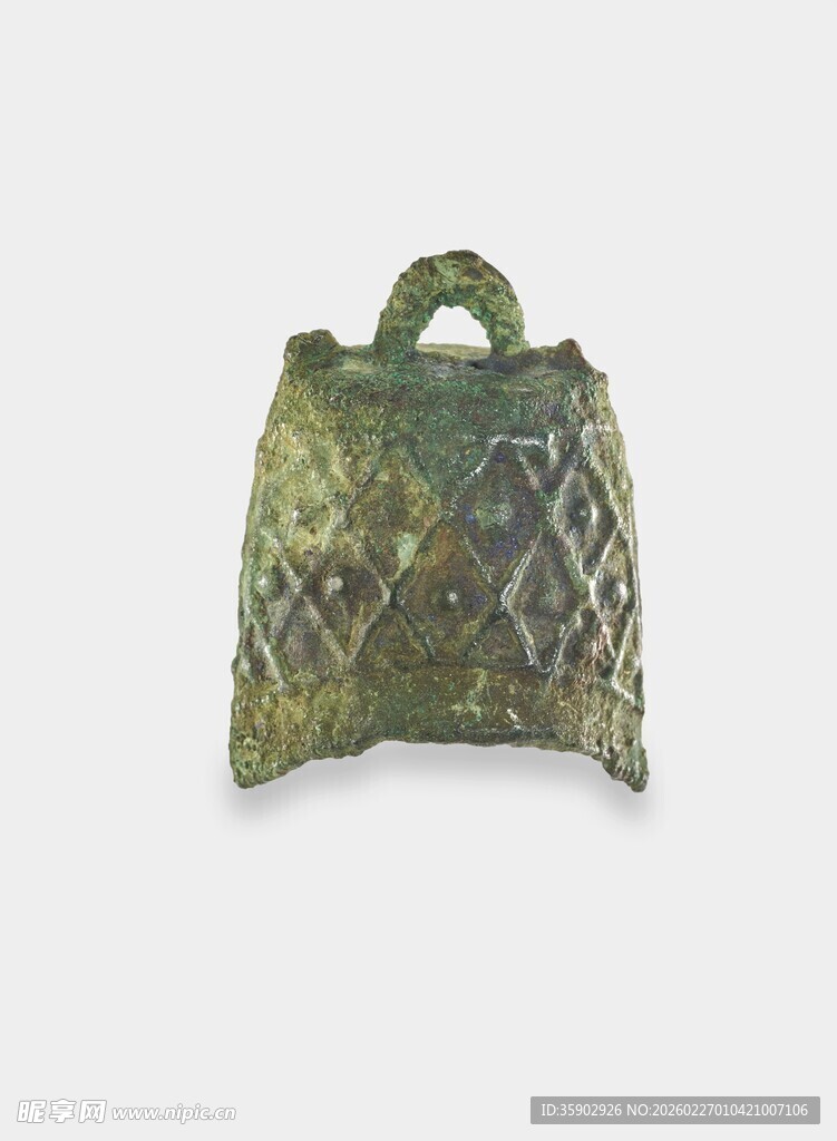 青铜菱格纹提梁袋形器