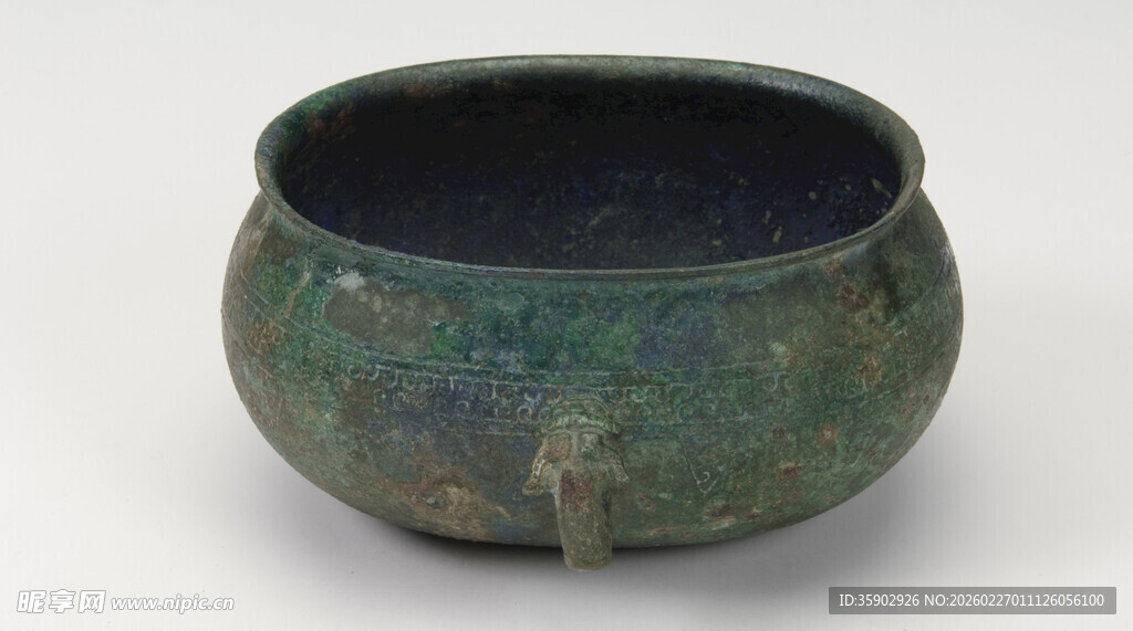 青铜双耳圆腹古容器