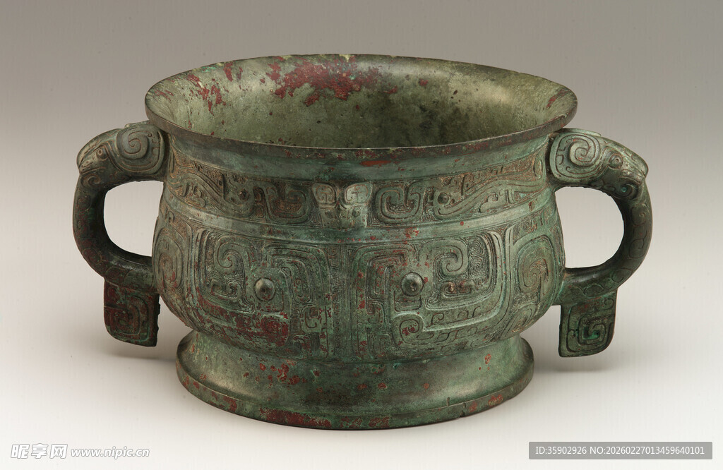 双柄青铜古容器