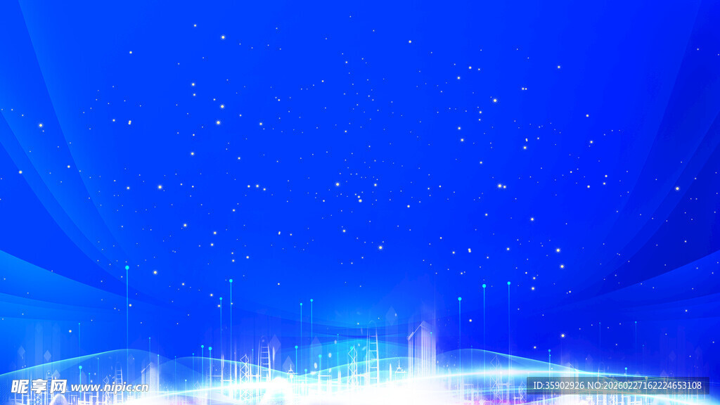 梦幻蓝色星空城市夜景