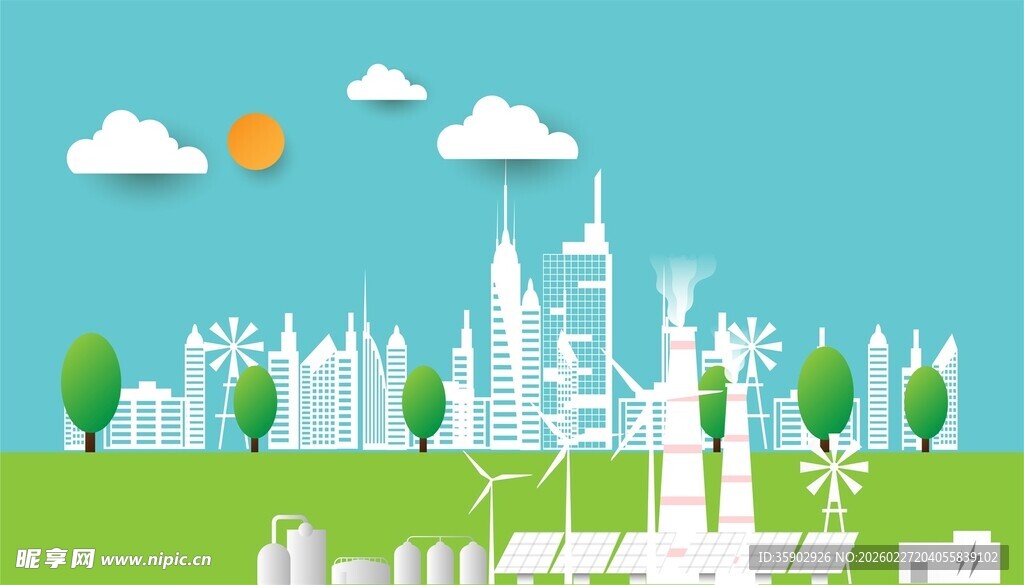 城市与自然和谐景观图