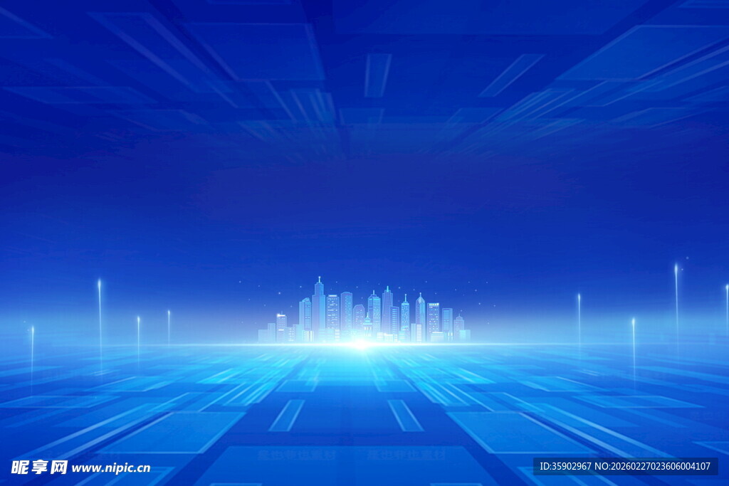 蓝色科技感未来城市背景