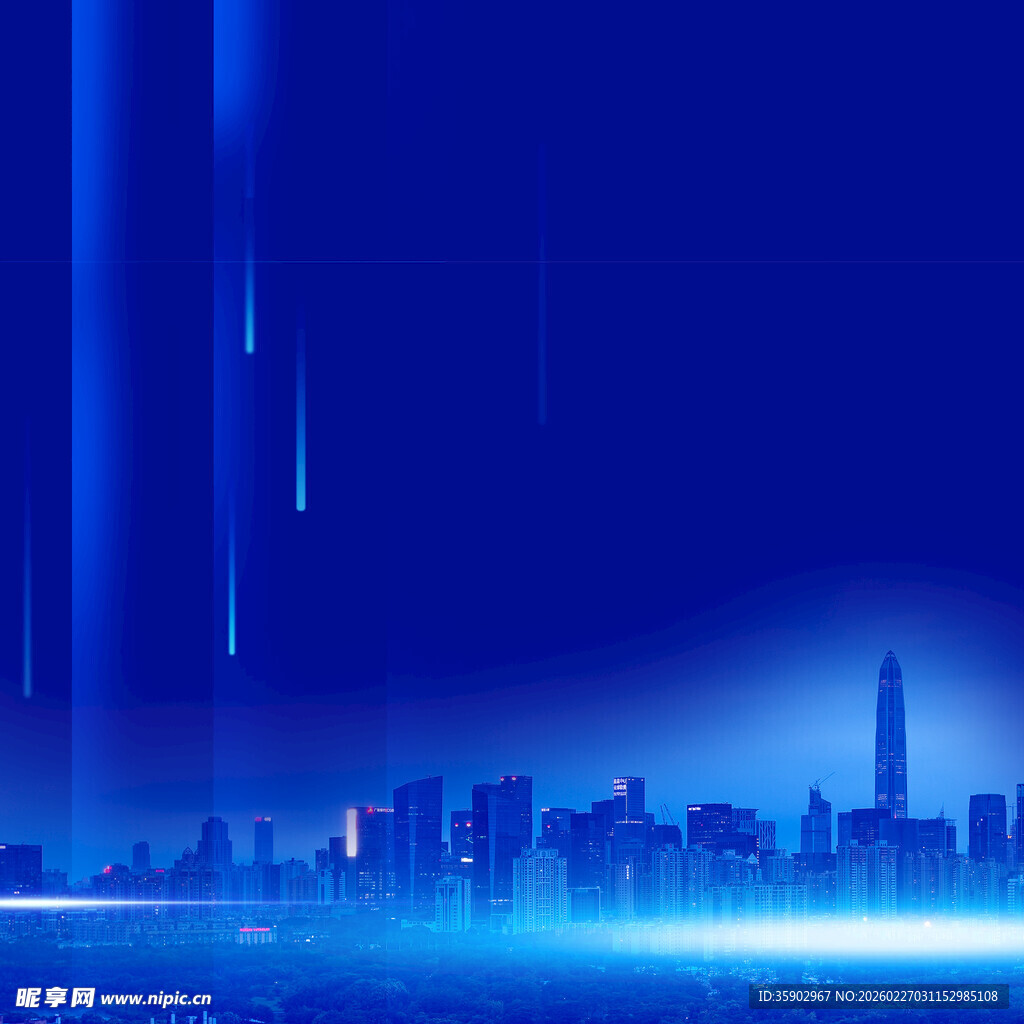 梦幻蓝色城市夜景背景