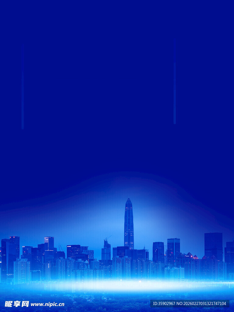 蓝色都市夜景轮廓