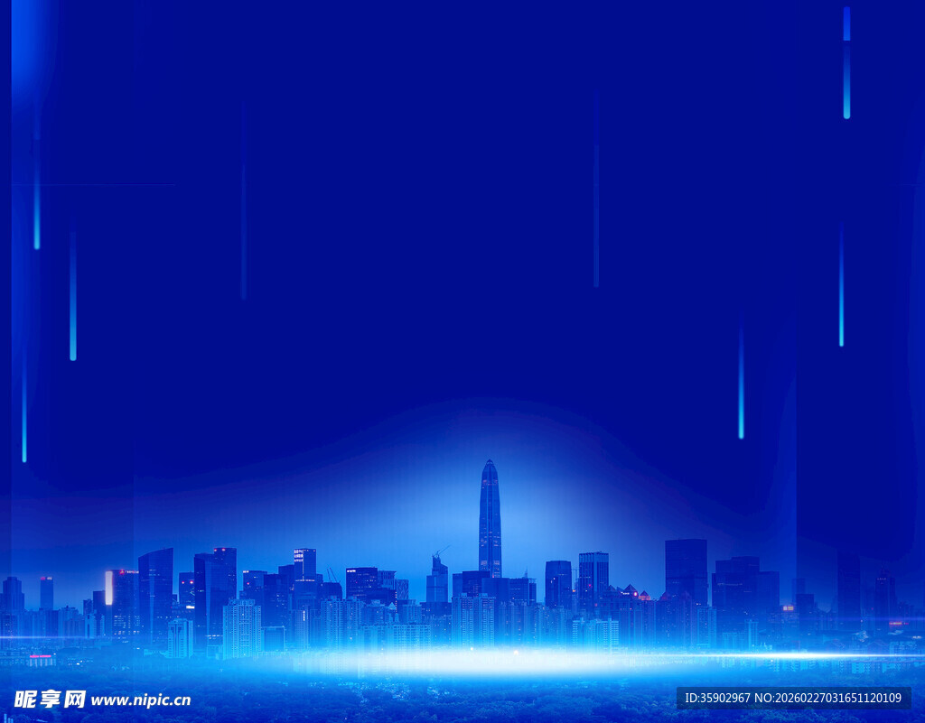 蓝色科技风城市夜景背景