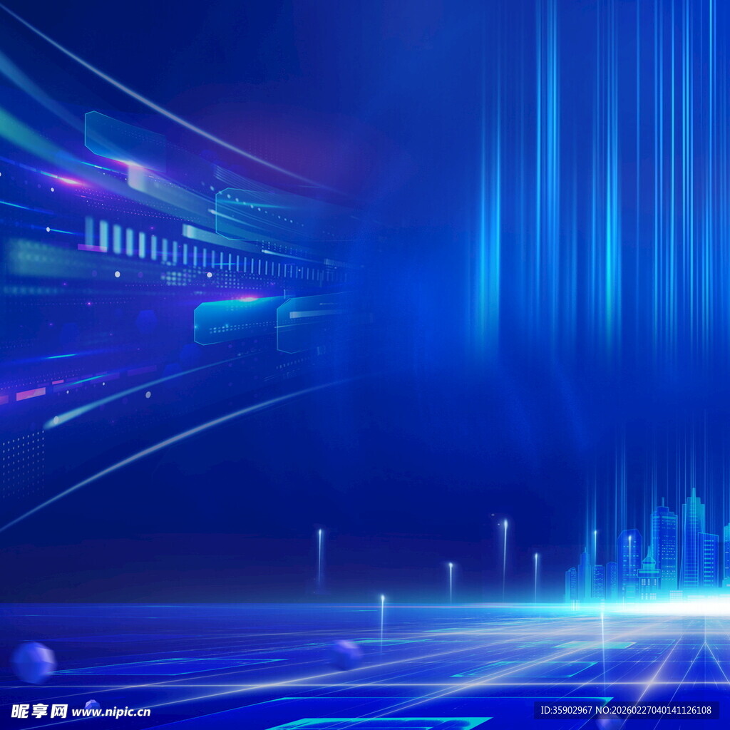 科技感蓝色未来城市背景