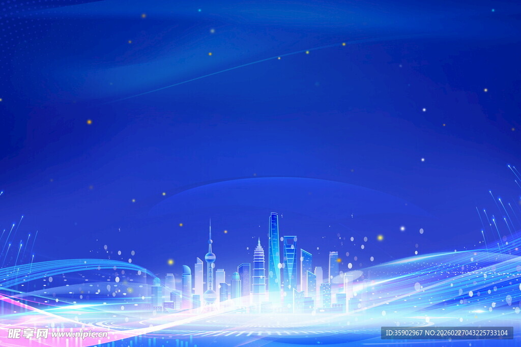 梦幻蓝色科技城市夜景