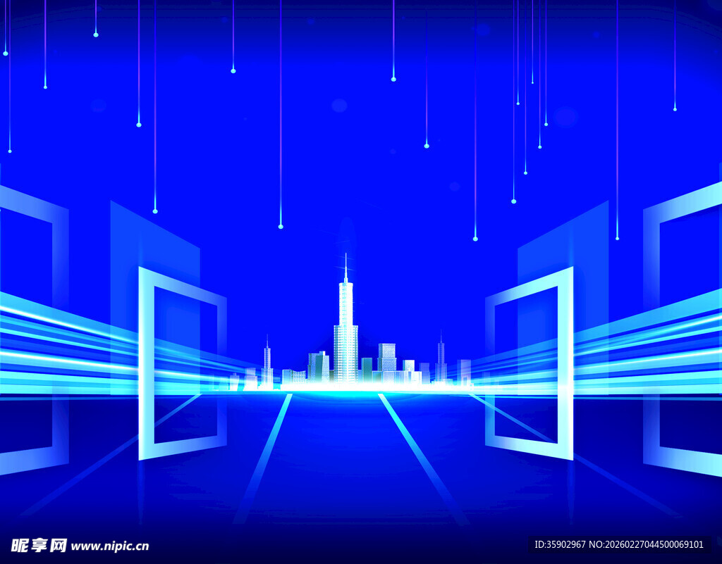 科技感城市夜景蓝色画面