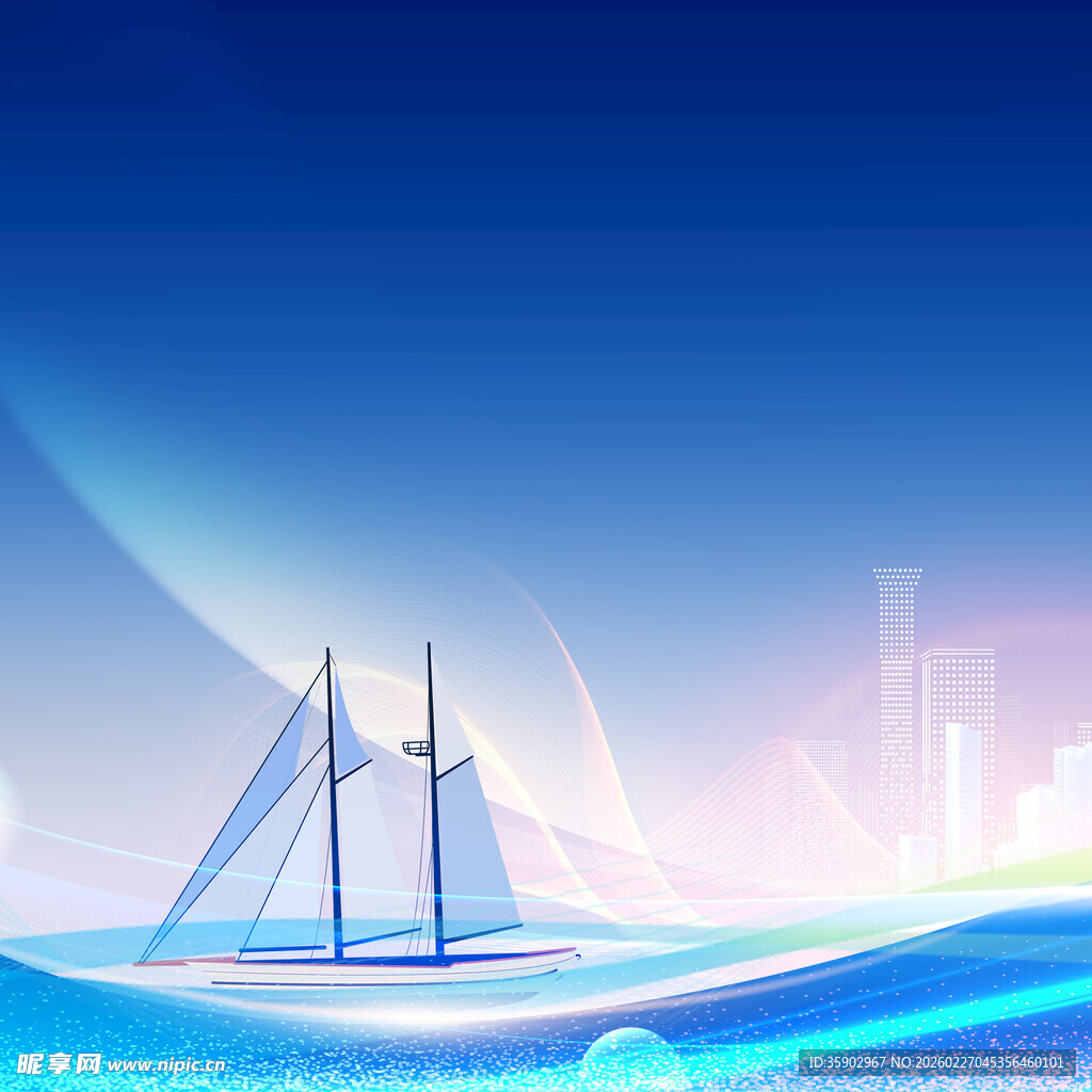 海上帆船梦幻蓝色风景