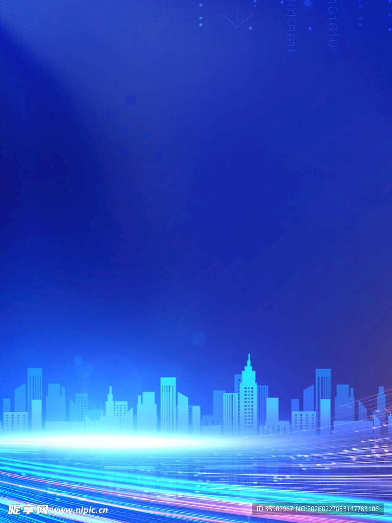 梦幻蓝色城市光影背景