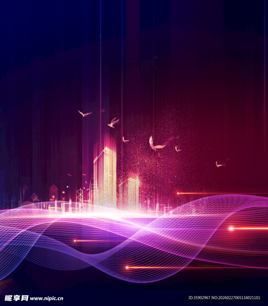 梦幻城市夜景光效线条