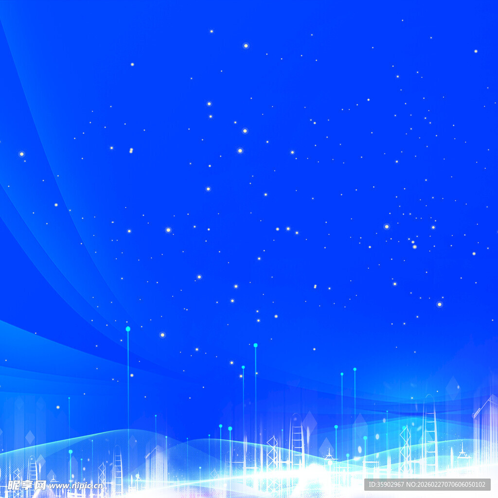 梦幻蓝色星空城市背景图