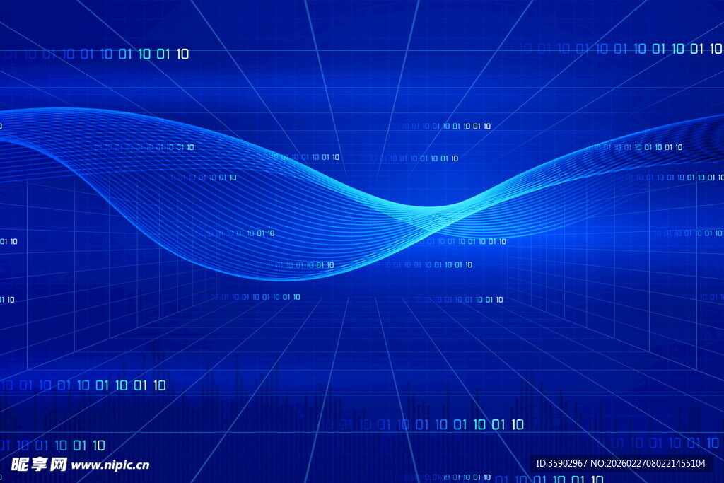 蓝色科技感波浪背景图